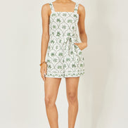 Yumi White Palm Print Cotton Playsuit
