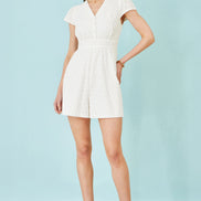 Yumi White Cotton Broderie Anglaise Playsuit