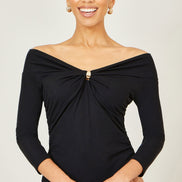 Yumi Black Bardot Long Sleeve Jersey Top