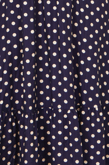 Yumi Navy Spot Ruched Waist Midi Dress