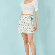 Yumi White Palm Print Cotton Wrap Skirt