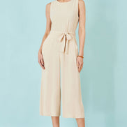 Yumi Beige Viscose Culotte Jumpsuit