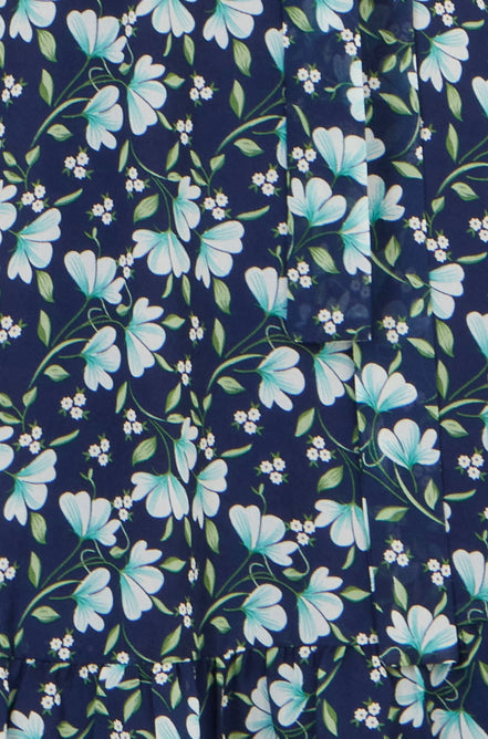 Yumi Blue Floral Skater Wrap Dress