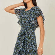Yumi Blue Ditsy Print Floral Skater Dress