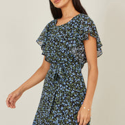 Yumi Blue Ditsy Print Floral Skater Dress