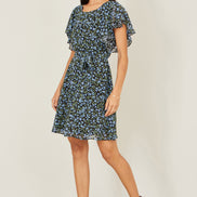 Yumi Blue Ditsy Print Floral Skater Dress
