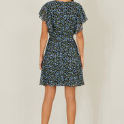 Yumi Blue Ditsy Print Floral Skater Dress