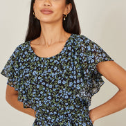 Yumi Blue Ditsy Print Floral Skater Dress