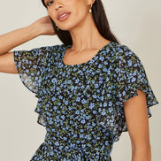 Yumi Blue Ditsy Print Floral Skater Dress