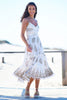 Yumi Ivory Foil Print Midi Sun Dress With Lace Trims