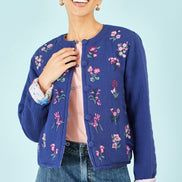 Yumi Blue Floral Embroidery Cotton Jacket