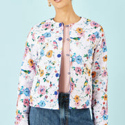 Yumi Blue Floral Embroidery Cotton Jacket
