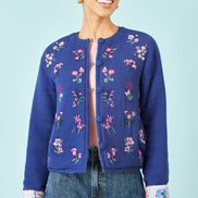 Yumi Blue Floral Embroidery Cotton Jacket