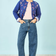Yumi Blue Floral Embroidery Cotton Jacket