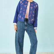 Yumi Blue Floral Embroidery Cotton Jacket