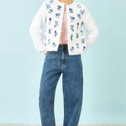 Yumi White Floral Embroidery Reversible Cotton Jacket