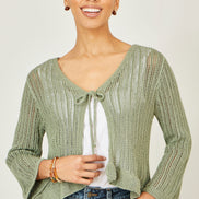 Yumi Green Tie Front Pointelle Cardigan