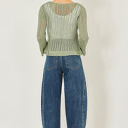 Yumi Green Tie Front Pointelle Cardigan