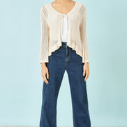 Yumi Beige Tie Front Pointelle Cardigan