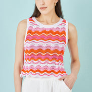 Yumi Orange Stripe Crochet Stripe Vest Top