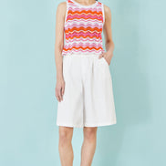 Yumi Orange Stripe Crochet Stripe Vest Top