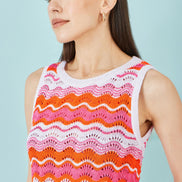 Yumi Orange Stripe Crochet Stripe Vest Top
