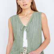 Yumi Green Knitted Cotton Tie Waistcoat Top