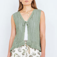 Yumi Green Knitted Cotton Tie Waistcoat Top