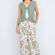 Yumi Green Knitted Cotton Tie Waistcoat Top