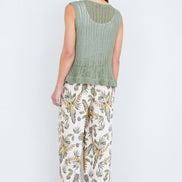 Yumi Green Knitted Cotton Tie Waistcoat Top