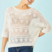 Yumi Beige Cotton Mix Relaxed Fit Pointelle Jumper