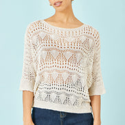 Yumi Beige Cotton Mix Relaxed Fit Pointelle Jumper