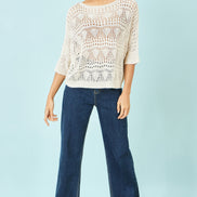 Yumi Beige Cotton Mix Relaxed Fit Pointelle Jumper