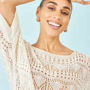 Yumi Beige Cotton Mix Relaxed Fit Pointelle Jumper