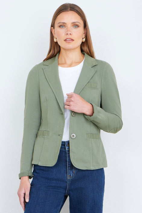 Versatile Stretch Cotton Blazer — Green for women, styled for work