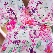Yumi Pink Mirror Floral Print Ruched Waist Kimono Midi Dress