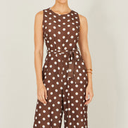 Yumi Brown Polka Dot Culotte Jumpsuit