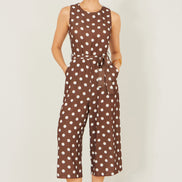 Yumi Brown Polka Dot Culotte Jumpsuit