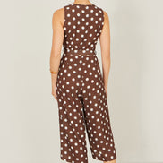 Yumi Brown Polka Dot Culotte Jumpsuit