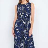 Yumi Navy Leaf Culotte Jumpsuit