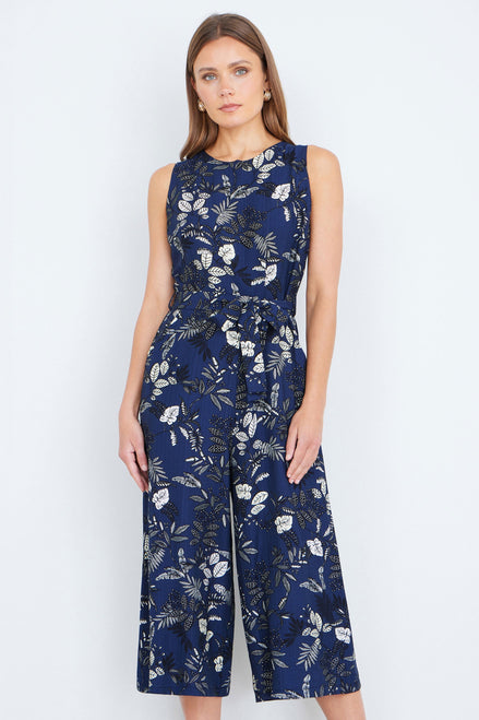 Yumi Navy Leaf Culotte Jumpsuit