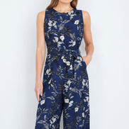 Yumi Navy Leaf Culotte Jumpsuit