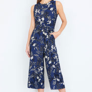 Yumi Navy Leaf Culotte Jumpsuit