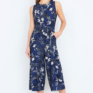 Yumi Navy Leaf Culotte Jumpsuit