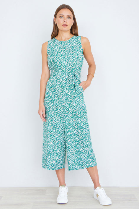 Yumi Green Ditsy Culotte Jumpsuit