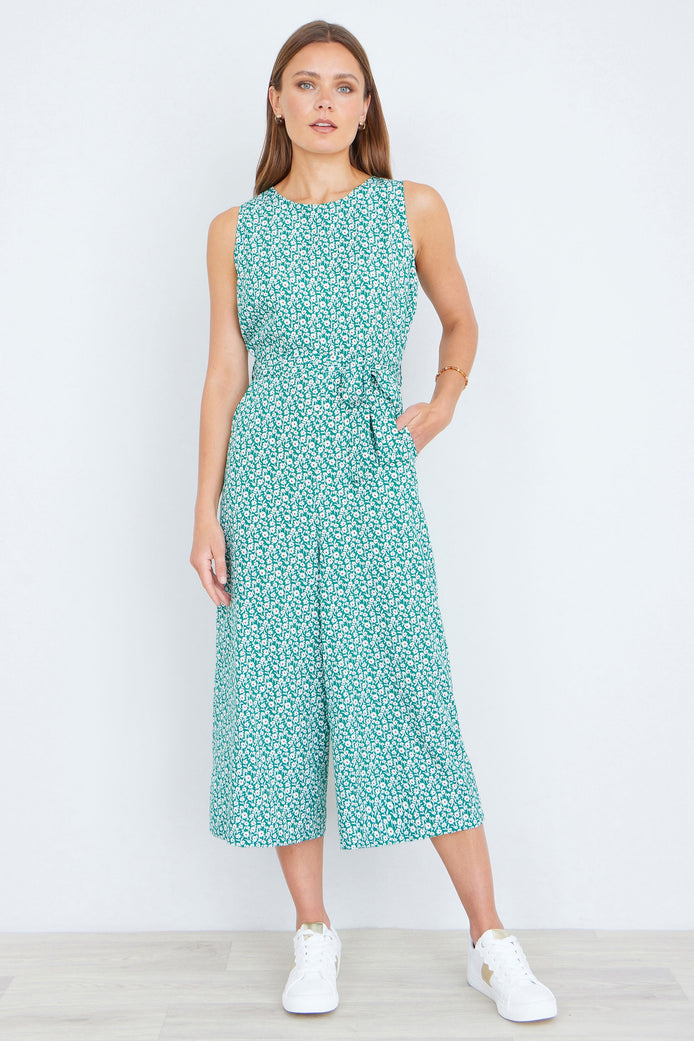 Yumi Green Ditsy Culotte Jumpsuit