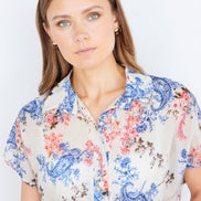 Yumi White Cotton Paisley Print Tie Knot Shirt