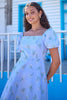 Yumi Blue Cotton Floral Puff Sleeve Skater Dress