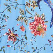 Yumi Blue Viscose Bird and Floral Print Midi Dress with Ruched Waist