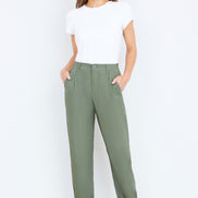 Yumi Khaki Cotton Canvas Chino Trousers